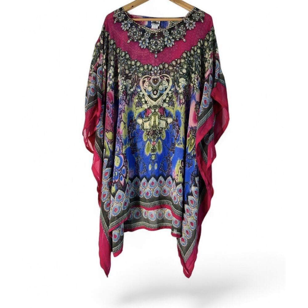 Cover Up Women One Size Multicolor Kaftan Embellished Beach Summer Pool